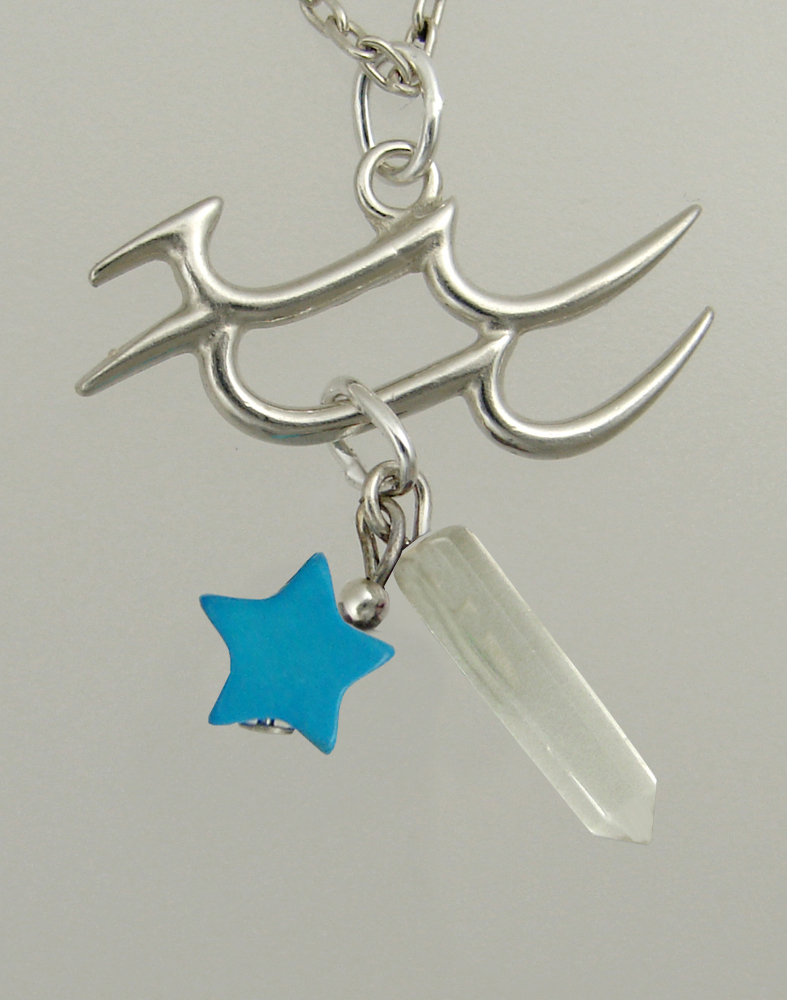 Sterling Silver Aquarius Pendant Necklace With an Clear Crystal And a Turquoise Star